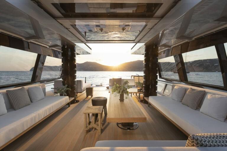 Alia Yachts Atlantico interior layout with sunset