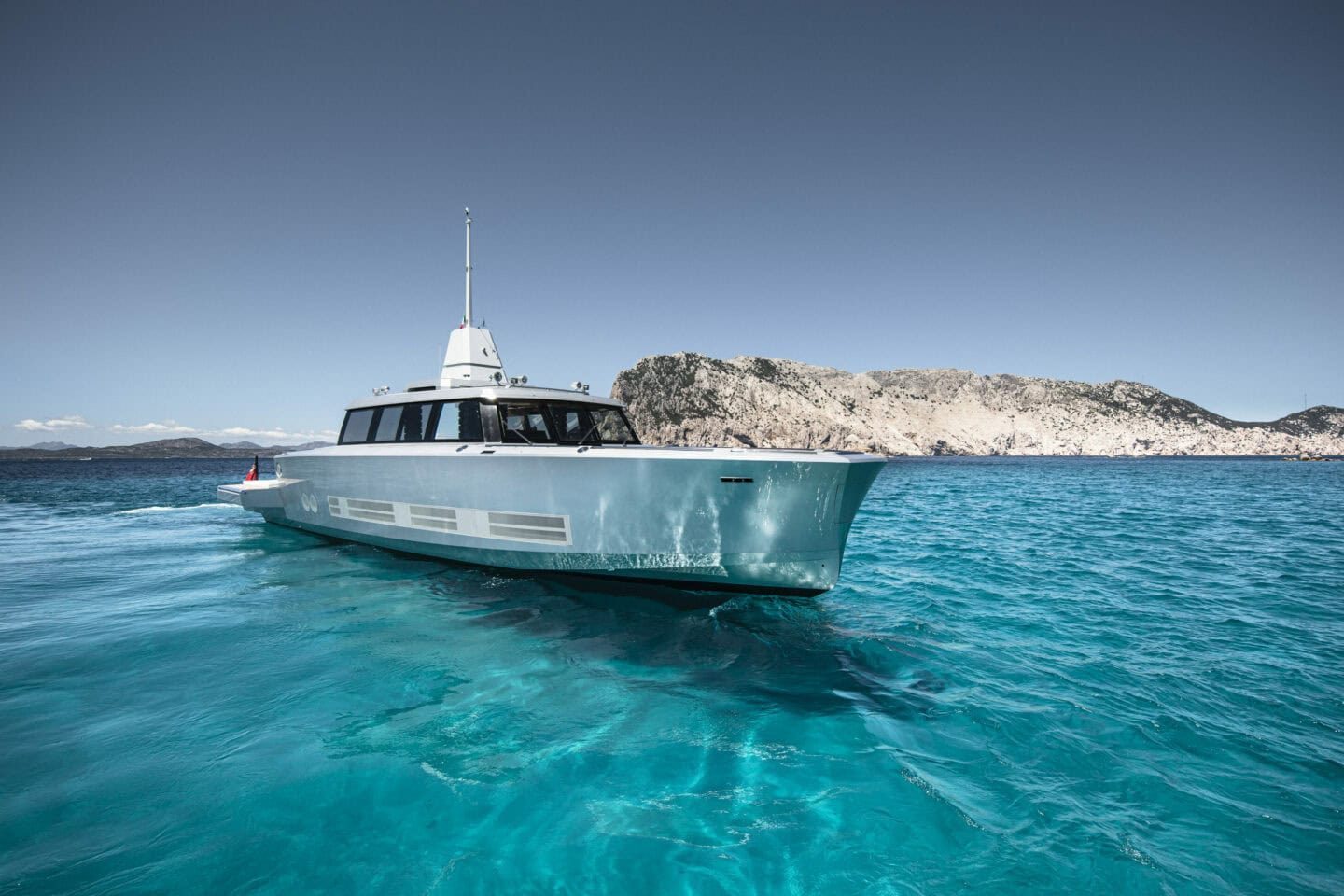 Alia Yachts Atlantico anchored in blue mediterranean sea