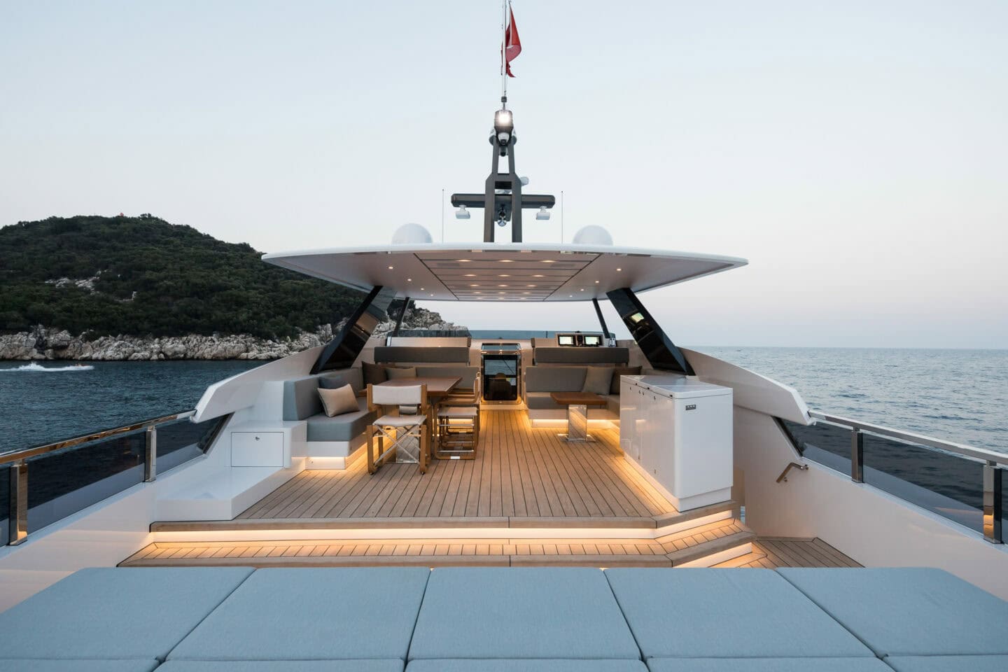 Alia Yachts Virgin Del Mar bridge deck with lights on