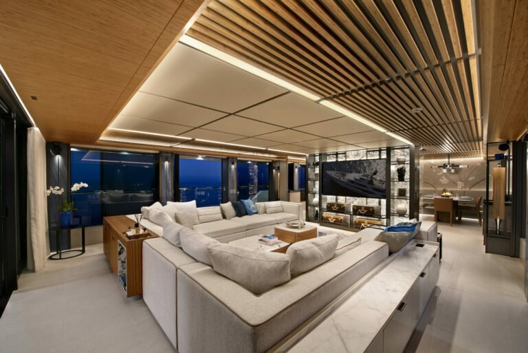 Alia Yachts AL WAAB interior lounge at night