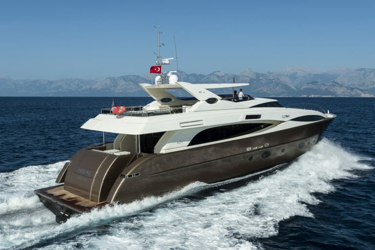 Alia Yachts ALIYONI cruising at sea with land in the background