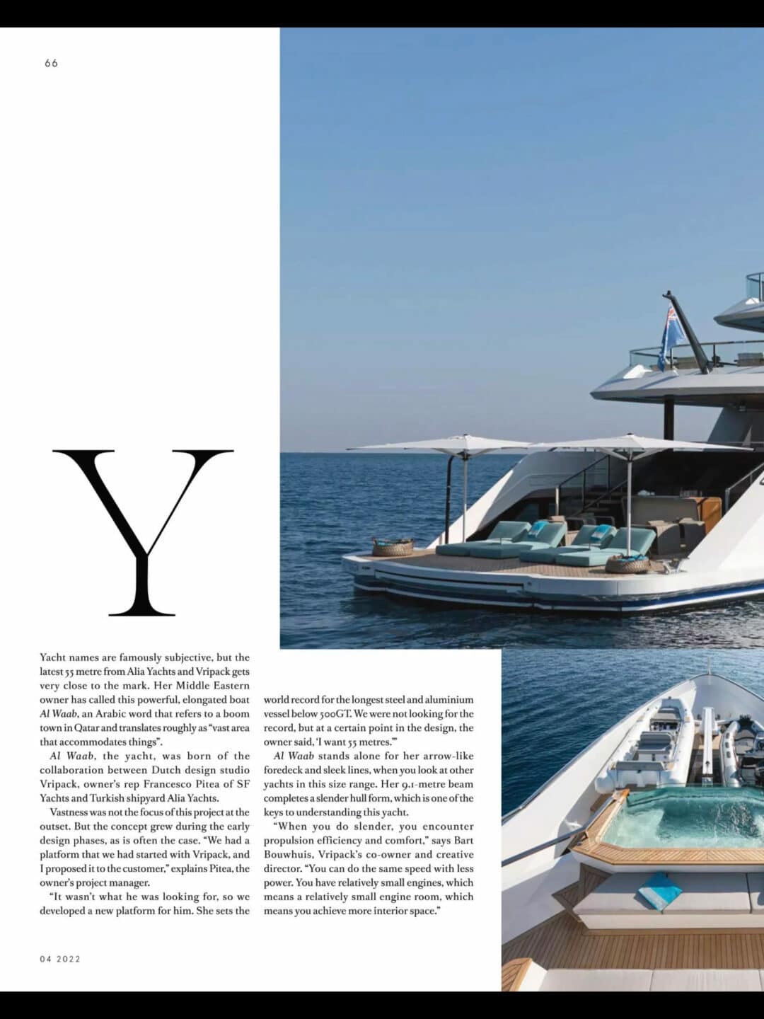 Boat international April 2022 article about AL WAAB