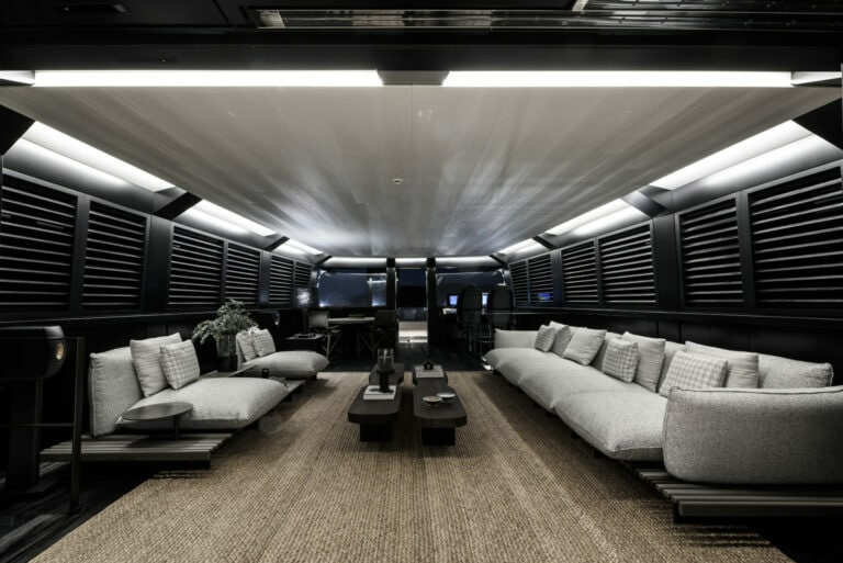 Superyacht lounge with sofa and expensive decor